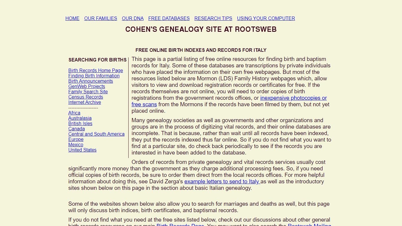 free italian birth records information - RootsWeb